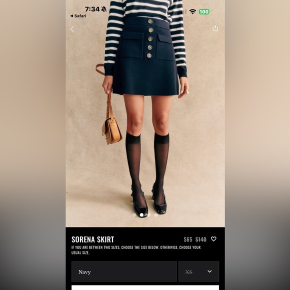 Sezane Sorena Skirt Navy Blue - Size M EUC - Picture 2 of 9